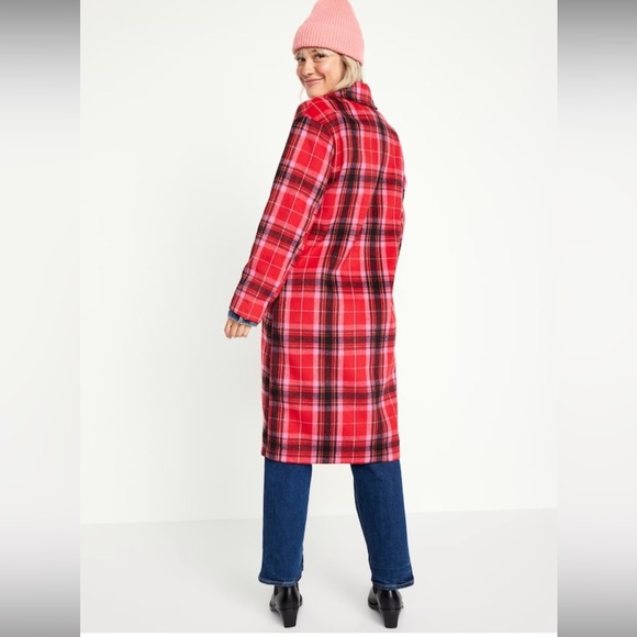 NWT Red Plaid Tartan Long Soft-Brushed Overcoat for Women - Picture 4 of 10